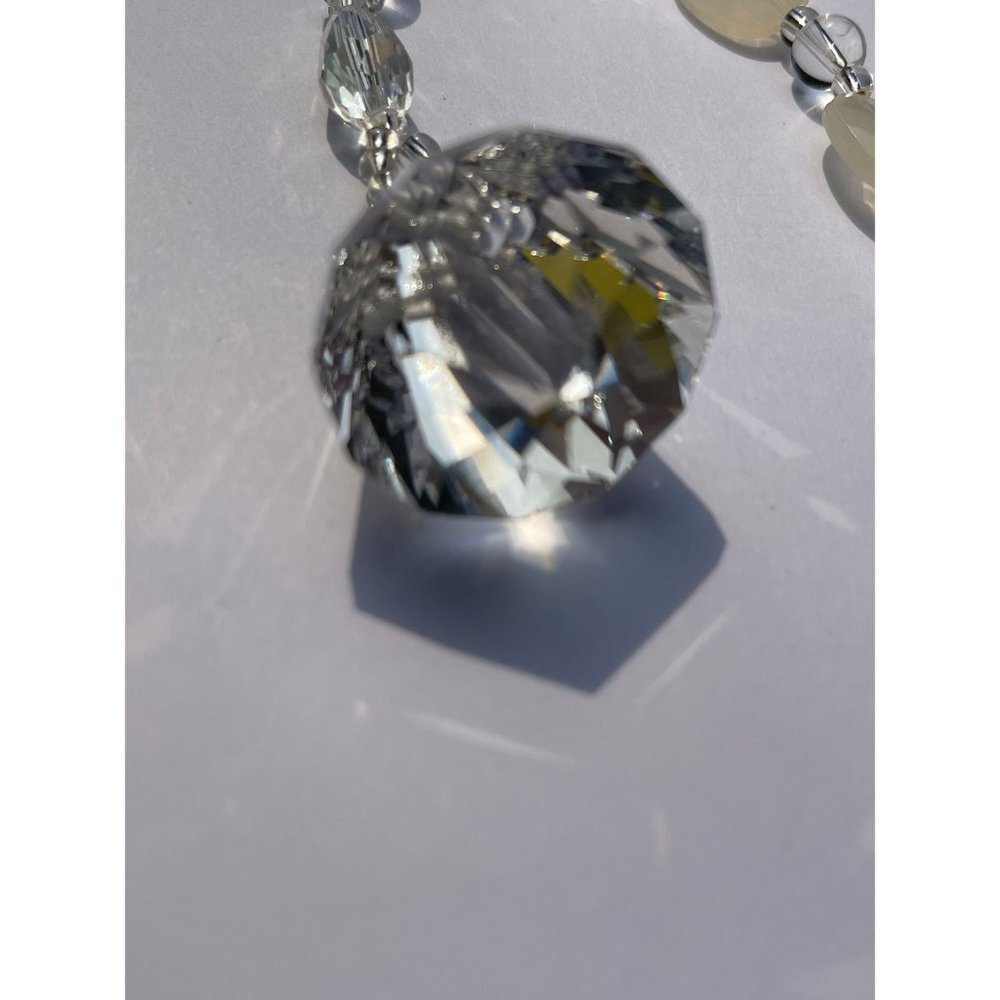 Beaded Suncatcher - White Clear - Crystal Triangle Prism - Hanging Decor - Picture 10 of 12